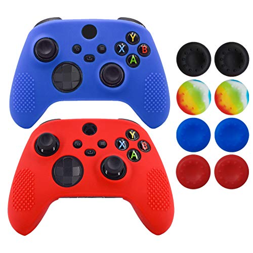 Hikfly Controller Cover Sleeve for Xbox Series X/S Controller Skin Grips Case Non-Slip Studded Silicone Controller Cover with 8pcs Thumb Grips Caps(Blue Red)