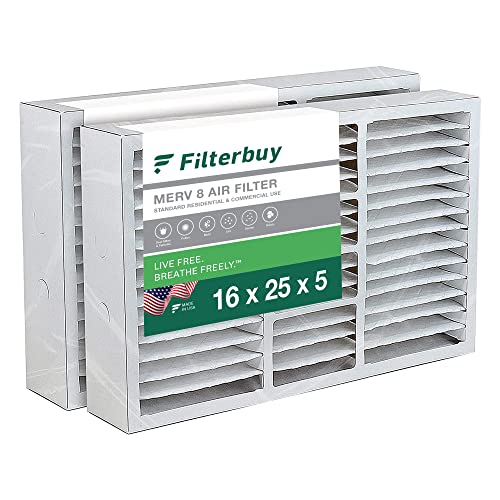 Filterbuy 16x25x5 Air Filter MERV 8 Dust Defense (2-Pack), Pleated HVAC AC Furnace Air Filters for Honeywell FC100A1029, Lennox X6670, Carrier, Bryant, & More (Actual Size: 15.75 x 24.75 x 4.38)