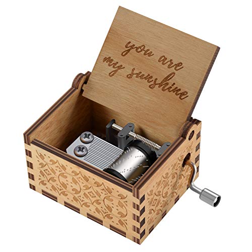 You are My Sunshine Wood Music Boxes,Laser Engraved Vintage Wooden Sunshine Musical Box Gifts for Birthday/Christmas/Valentine's Day (You are My Sunshine)