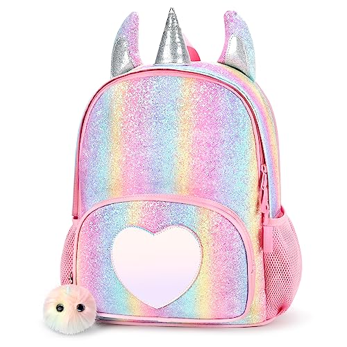 mibasies Girls Backpack for Kids, Unicorn Backpack for Girls, Glitter Rainbow Elementary School Backpack（Glitter Rainbow）
