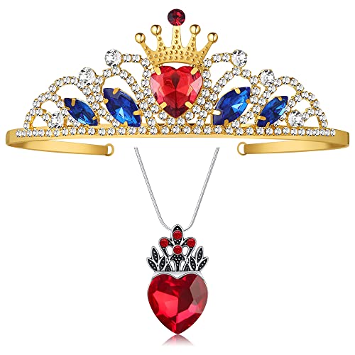 KDLCY Evie Red Heart Necklace and Descendants 3 Evie Red Heart Tiara Descendants Costume Queen of Hearts Gold Crown For Girls Teens Halloween Parties Christmas Gifts