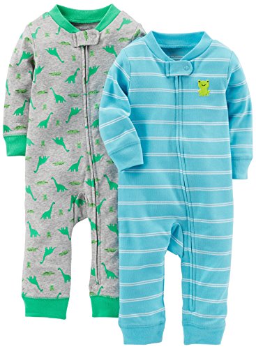 Simple Joys by Carter's Baby Boys' Cotton Footless Sleep and Play, Pack of 2, Light Blue, Dinosaur/Stripe, 3-6 Months