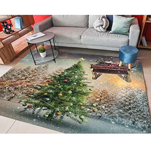 ALAZA Christmas Tree Snowy Santa Claus Non Slip Area Rug 5' x 7' for Living Dinning Room Bedroom Kitchen Hallway Office Modern Home Decorative