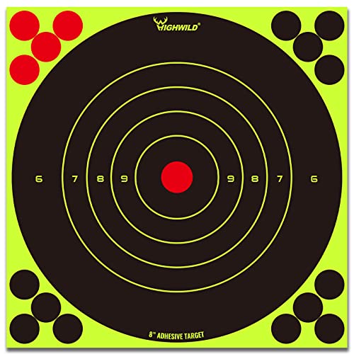 Highwild Stick Splatter Adhesive Bullseye Bright Fluorescent Yellow Shooting Targets - 8x8 Inch (25 Pack)