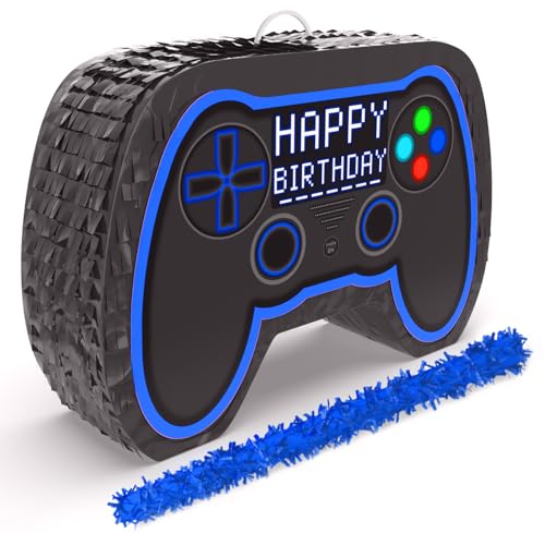 Blue Video Game Controller Pinata (Small Stick Included) 17.5”x11”x 3.7” Perfect for Birthday Gamer Parties, Party Decor, Gaming theme parties and other Decorations- By Jergrim