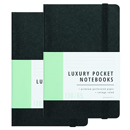 Papercode Pocket Notebook - 2 Pack of Small Notebooks 3x5 Inch Size, Flexible Mini Notepad w/Book Ribbons, Pocket Journal and College Ruled Easy Tear Pages - Travel Notepads & Journaling Supplies