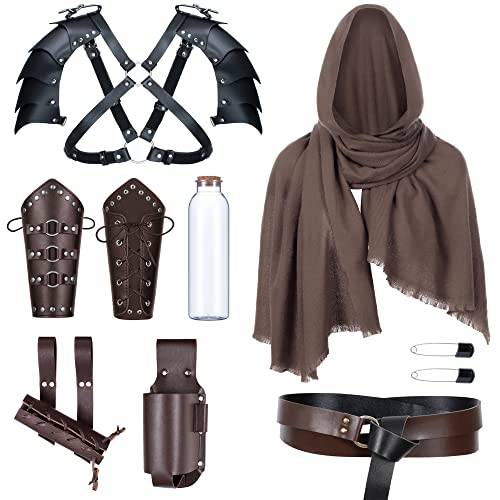 Medieval Knight Leather Belt Shawl Men Renaissance Half Shoulder Cape Scarf Buckle Bracers Retro Magic Cork Potion Bottle Sword Frog Accessories(Type9)