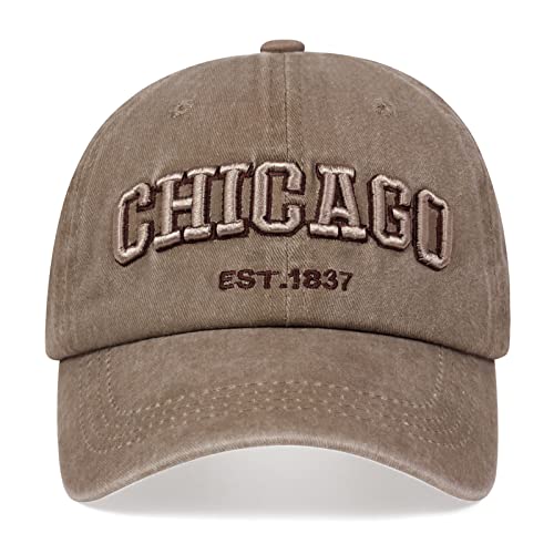 Chicago Hat for Men Women 3D Embroidery Vintage City Dad Hats Baseball Cap Beige