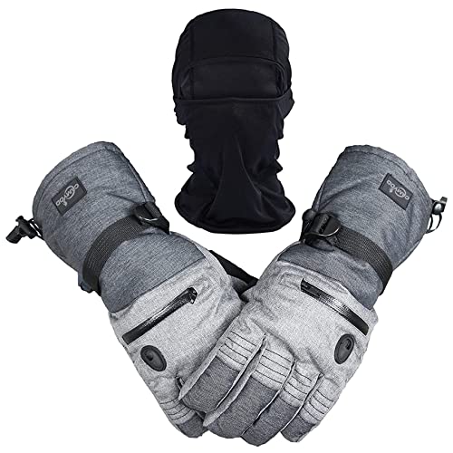 CAMYOD Men Ski Gloves, Winter Warm Waterproof Breathable Snow Gloves with Balaclava Set for Snowboard, Snowmobile in Cold Weather.(L)