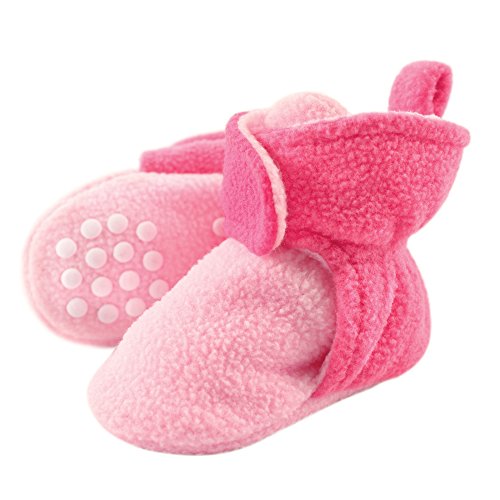 Luvable Friends baby girls Cozy Fleece Booties Slipper Sock, Light Pink Dark Pink, 12-18 Months Toddler US