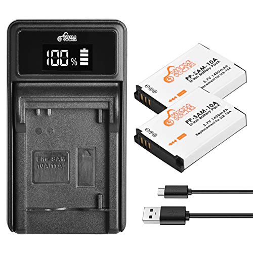 Pickle Power 2 Pack SLB-10A Battery and LED Charger Replacement for Samsung EX2F HZ15W SL202 SL420 SL620 SL720 SL820 WB150F WB250F WB350F WB750 WB800F WB850F WB1100F P800 P1000 PL51 PL55