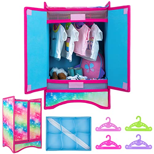 ZITA ELEMENT 18 Inch Girl Doll Accessories Closet Wardrobe Set - Including 18 Inch Doll Clothes Wardrobe, Hangers and Storage Box for Our My Generation Life Doll Accessories