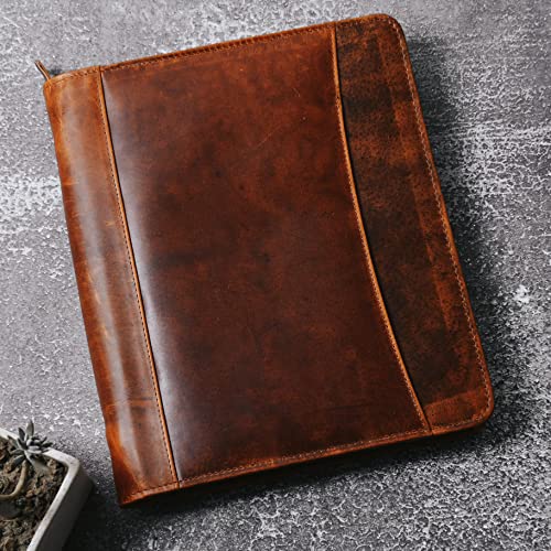 Jajmo Legacy Top Grain Leather Portfolio Business Padfolio Document Organizer with Writing Pad Resume Interview Professional Zipper Writing Notepad Folder for Men Women