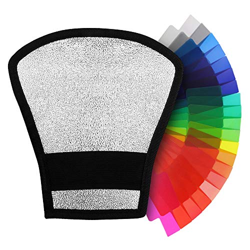 TOAZOE Two-Sides Flash Diffuser Softbox Silver/White Reflector for Canon Nikon Pentax Yongnuo Godox Sigma Speedlite +20pc Strobist Flash Color Lighting Gel Pop up Filter