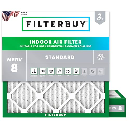Filterbuy 12x12x4 Air Filter MERV 8 Dust Defense (2-Pack), Pleated HVAC AC Furnace Air Filters Replacement (Actual Size: 11.50 x 11.50 x 3.75 Inches)