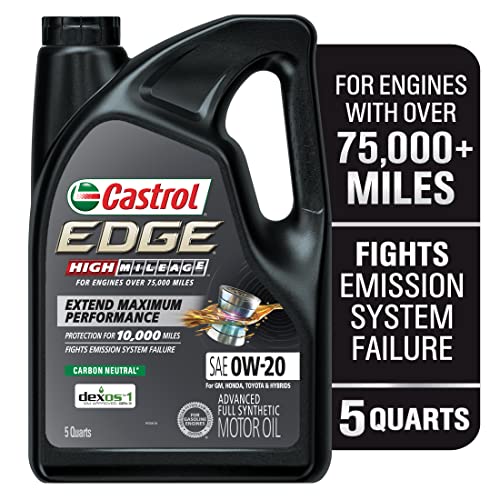 Castrol EDGE High Mileage 0W-20 Advanced Full Synthetic Motor Oil, 5 Quarts