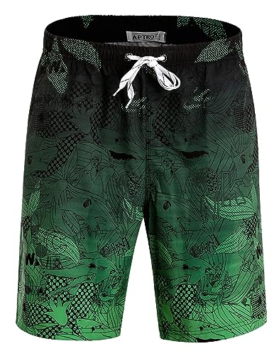 APTRO Men's Swim Trunks Quick Dry Bathing Suit 9' Big & Tall Palm Swimsuit HWP023 Green L