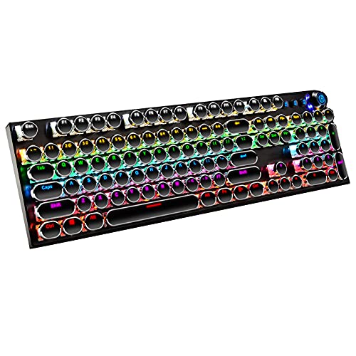 Jamerxie Typewriter Keyboard, RGB Mix Colour Punk Mechanical Keyboard, 104-key Light up Gaming Retro Keyboard with Wired USB for Computers, White/Black (Black Punk)