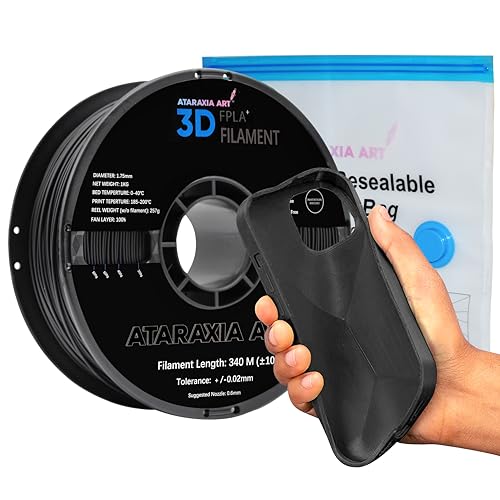 ATARAXIA ART Flexible PLA Filament 1.75mm,Flexible 3D Printer PLA 1kg/2.2lb Spool, Better Than TPU,89A Shore Hardness,Patent Formula,Compatible Bowden Extruder,with Filament Storage Bags, FPLA Black