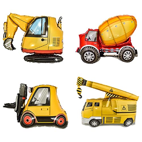 Construction Balloons Truck Excavator Forklift Crane Foil Balloon Car Balloons Vehicles Balloons for Kids Boys Birthday Party Construction Theme Party Decoration Supplies