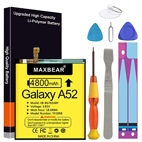 MAXBEAR Galaxy A52 Battery, 4800mAh 3.85V Li-Polymer Replacement Battery EB-BG781ABY for Samsung Galaxy A52 (4G / 5G) SM-A526 SM-A526B/DS SM-A5260 with Repair Tool Kit