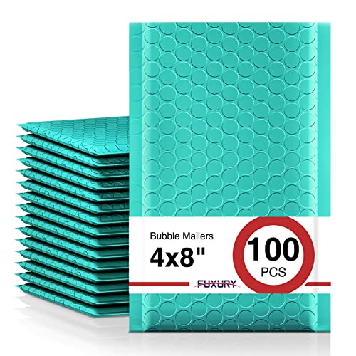Fuxury Small Bubble Mailers 4x8' 100 Pack, Teal Bubble Mailer, Self Seal Padded Envelopes Gifts Mailing Envelopes Bubble Padded, Bubble Envelopes for Shipping, Small Business Usable Size 4x7'
