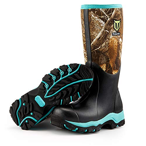 TIDEWE Hunting Boot for Women, Insulated Waterproof Durable Women's Hunting Boot, 6mm Neoprene and Rubber Outdoor Boot Realtree Edge Camo（Green Size 9）