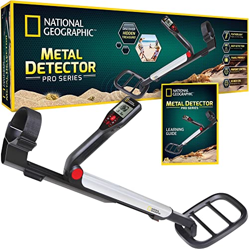 NATIONAL GEOGRAPHIC PRO Series Metal Detector - Ultimate Treasure Hunter with Pinpointer, Large Waterproof 10' Coil - Lightweight and Collapsible for Easy Travel (Amazon Exclusive)
