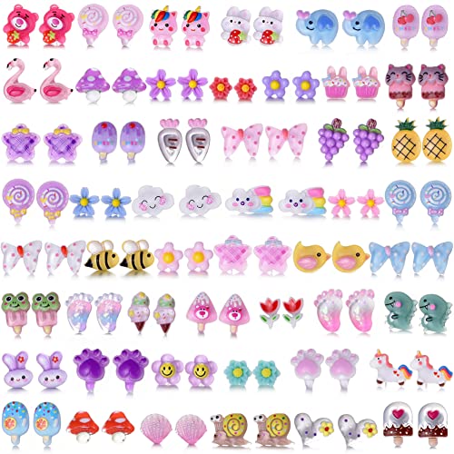 50 Pairs Cute Earrings for Girls 10-12- Surgical Steel Earrings for Teen Girls-Plastic Cartoon Hypoallergenic Earrings for Kids- ST Patricks Day Earrings Christmas Gift for 8 Year Old Girls Gifts