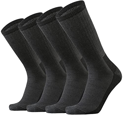 Ortis Merino Wool Cushion Crew Socks for Men Outdoor Hiking Hike Moisture Wicking Heavyweight Thick Warm Steel Toe Work Boots(Black L)