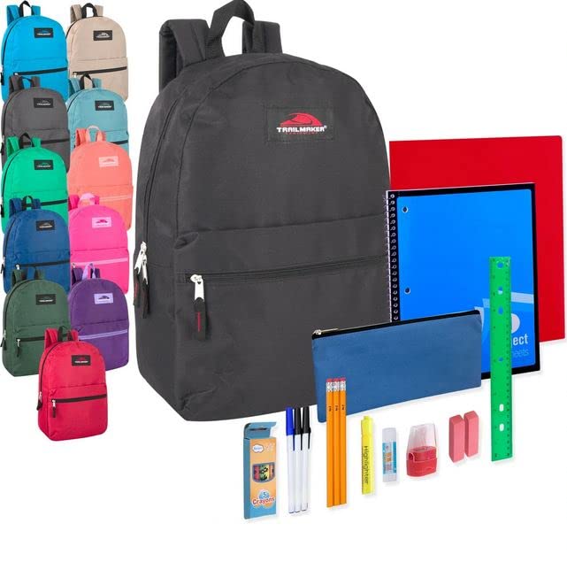 24 Pack Bulk Backpacks with School Supplies for Kids - Trailmaker Wholesale Backpack and School Supplies Kits