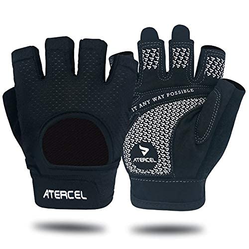 ATERCEL Weight Lifting Gloves Full Palm Protection, Workout Gloves for Gym, Cycling, Exercise, Breathable, Super Lightweight for Men and Women(Black, Large)