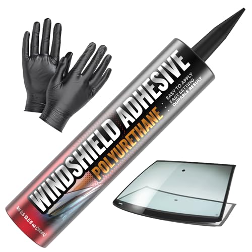 FORTIVO Polyurethane Windshield Adhesive - Quick Curing & Weather Resistant Auto Glass Adhesive, Vertical & Overhead Application, Windshield Repair Kit with Gloves, Applicator Tip & Cartridge - 310ml
