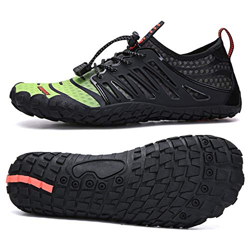 UBFEN Water Shoes Aqua Shoes Swim Shoes Mens Womens Beach Sports Quick Dry Barefoot for Boating Fishing Diving Surfing with Drainage Driving Yoga Size 12 Women / 10 Men E Black Green
