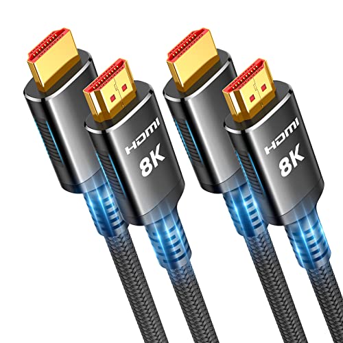 Snowkids 8K HDMI Cables 2.1 10FT 2-Pack 48Gbps 8K & 4K Ultra High Speed Cords(8K@60Hz 7680x4320, 4K@120Hz) eARC HDR10 HDCP 2.2 & 2.3 3D, Compatible for PS5/PS4/X-Box/Roku TV/HDTV/Blu-ray (Black)