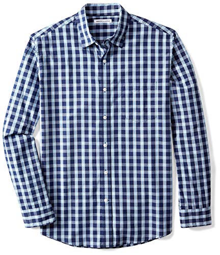 Amazon Essentials Men's Regular-Fit Long-Sleeve Casual Poplin Shirt, Blue Grey Plaid, X-Large