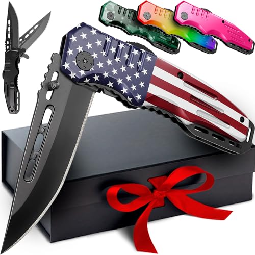 Spring Assisted Knife - Pocket Folding Knife - Military Style - Tactical Knife - Good for Camping Hunting Survival Indoor and Outdoor Activities Mens Gift - Stocking Stuffers 6681 F