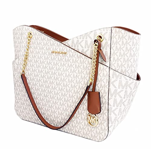 Michael Kors Jet Set Travel Large Chain Shoulder Tote (VANILLA Multi)