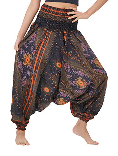 B BANGKOK PANTS Women's Harem Pants Jumpsuit Hippie Clothes (Black Peacockeye, One Size)