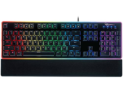 ROSEWILL Gaming Keyboard, RGB LED Backlit Wired Membrane Mechanical Feel Keyboard with Removable Keycaps and Wrist Rest