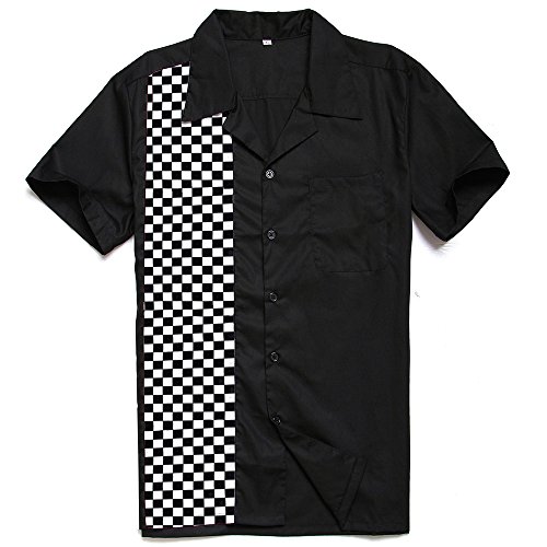 Anchor MSJ Men's 50s Male Clothing Rockabilly Style Casual Cotton Blouse Mens Fifties Bowling Dress Shirts (XXL) Black