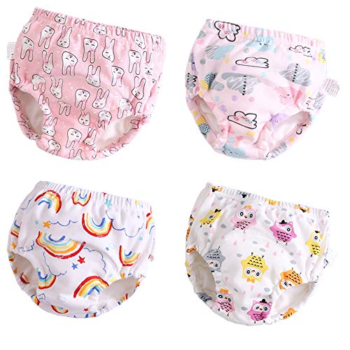 Toddler Potty Training Pants 4 Pack,Cotton Training Underwear Size 2T,3T,4T,Waterproof Underwear for Kids Pink 2T