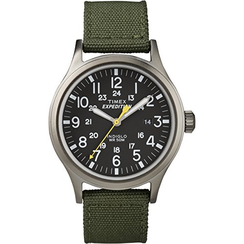 Timex Men's Expedition Scout 40mm Watch – Black Dial Gray Case & Green Fabric Strap