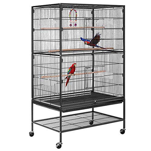 VIVOHOME 53 Inch Wrought Iron Large Bird Cage with Rolling Stand for Parrots Conures Lovebird Cockatiel Parakeets Black