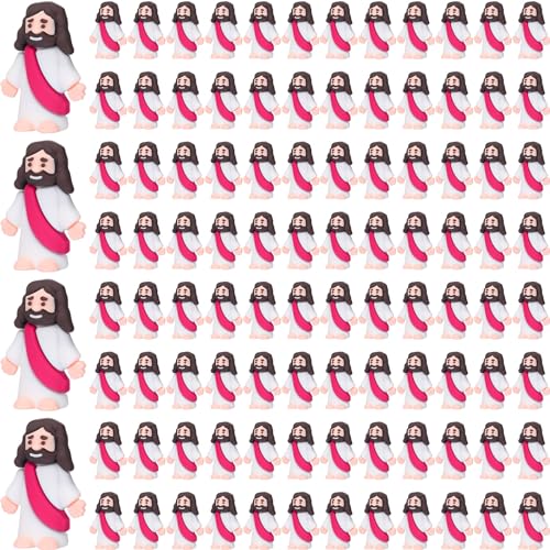 Barydat 100 Pack Mini Jesus Figurines Bulk Easter Jesus Figures Toys Religious Miniature Jesus Doll Gifts Christ Savior Jesus for Sunday School Craft Easter Eggs Stuffers Baptism Gift(Raspberry Red)