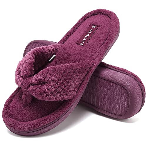 CIOR Women's Cozy Memory Foam Spa Thong Flip Flops House Indoor Slippers Plush Gridding Velvet Lining Clog Style-U1MTW017-Purple -40-41