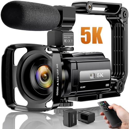 5K Video Camera Camcorder 48MP UHD WiFi IR Night Vision Vlogging Camera for YouTube 16X Digital Zoom 3” Touch Screen Camera Recorder with Microphone,Handheld Stabilizer,Lens Hood,Remote,2 Batteries
