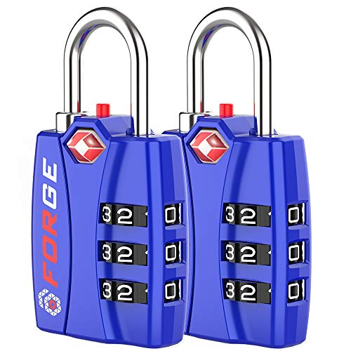 Forge TSA Locks 2 Pack - Open Alert Indicator, Alloy Body and Hardened Steel Shackle with Re-settable 3-Digit Combination