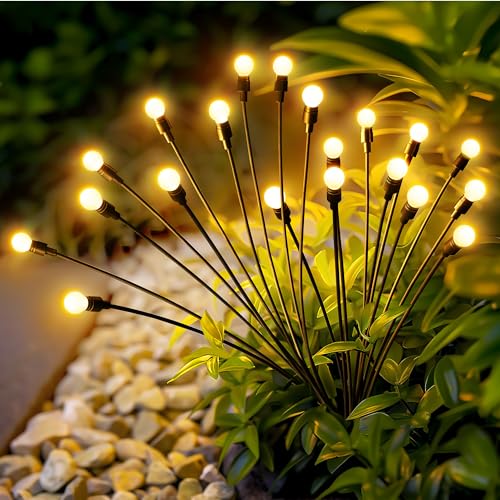 PATIOPIA Solar Garden Lights, 20 LED Firefly Solar Lights Outdoor, Solar Lights for Outside Sway by Wind,Solar Lights Outdoor Waterproof for Monther's gift,Yard Patio Pathway Decoration (2 Pack)