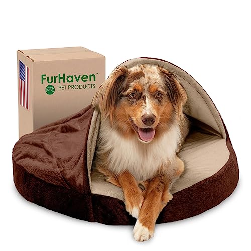 Furhaven 26' Round Orthopedic Dog Bed for Medium/Small Dogs w/ Removable Washable Cover, For Dogs Up to 30 lbs - Microvelvet Snuggery - Espresso, 26-inch